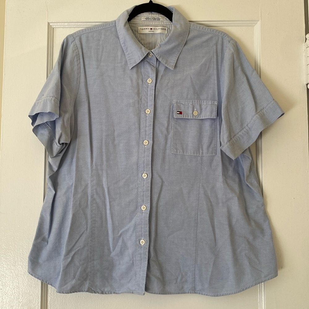 Tommy Hilfiger Woman blue short sleeve button down - no size